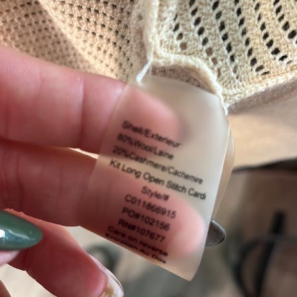 Alice + Olivia Long Cardigan Sweater Duster Wool & Cashmere Open Cream Medium - Picture 9 of 11